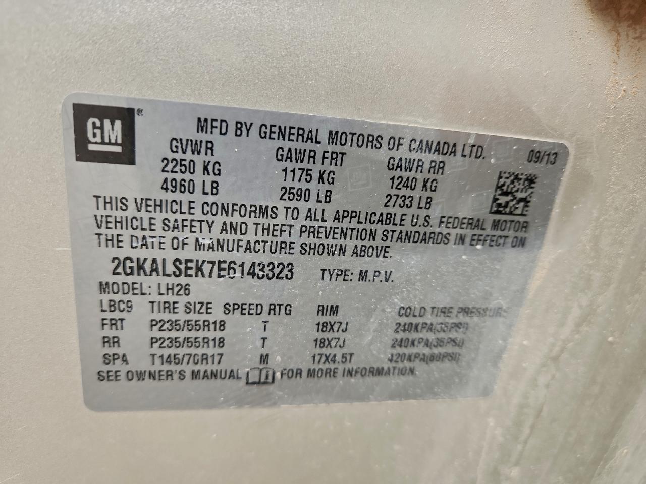 2014 GMC Terrain Slt VIN: 2GKALSEK7E6143323 Lot: 92257515