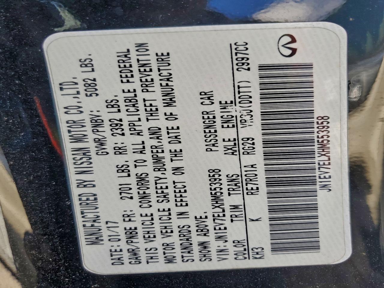 2017 Infiniti Q60 Premium VIN: JN1EV7ELXHM553958 Lot: 94347865