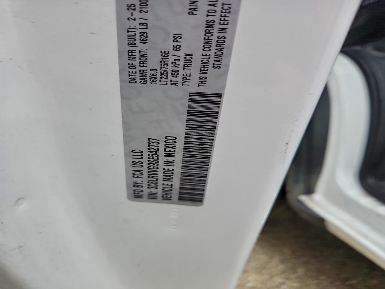 2025 Ram Promaster 2500 2500 Standard VIN: 3C6LRVVG9SE542737 Lot: 93013465