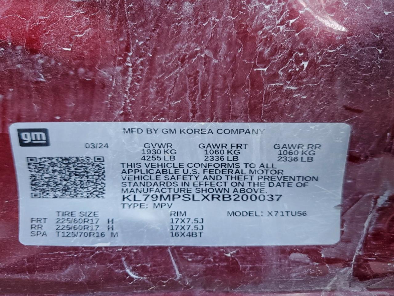 2024 Chevrolet Trailblazer Lt VIN: KL79MPSLXRB200037 Lot: 91878865