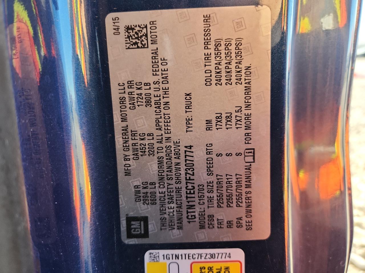 2015 GMC Sierra C1500 VIN: 1GTN1TEC7FZ307774 Lot: 91129035