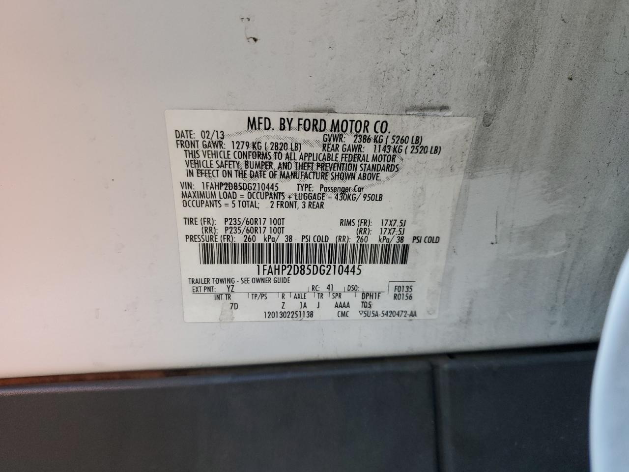 2013 Ford Taurus Se VIN: 1FAHP2D85DG210445 Lot: 91868815