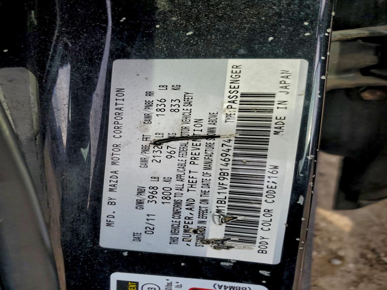 2011 Mazda 3 I VIN: JM1BL1VF9B1469474 Lot: 94116305