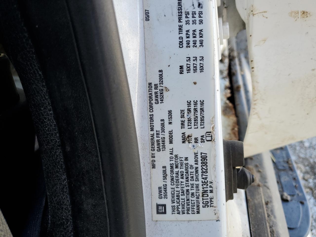 2007 Hummer H3 VIN: 5GTDN13E478238907 Lot: 92230185