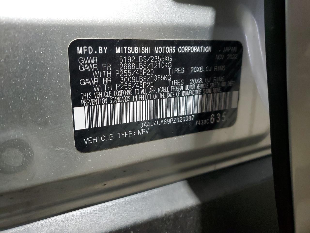 2023 Mitsubishi Outlander Se VIN: JA4J4UA89PZ020087 Lot: 93015695