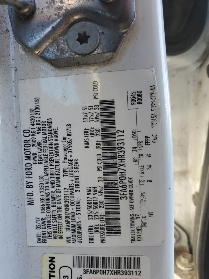 2017 Ford Fusion Se VIN: 3FA6P0H7XHR393112 Lot: 90872625