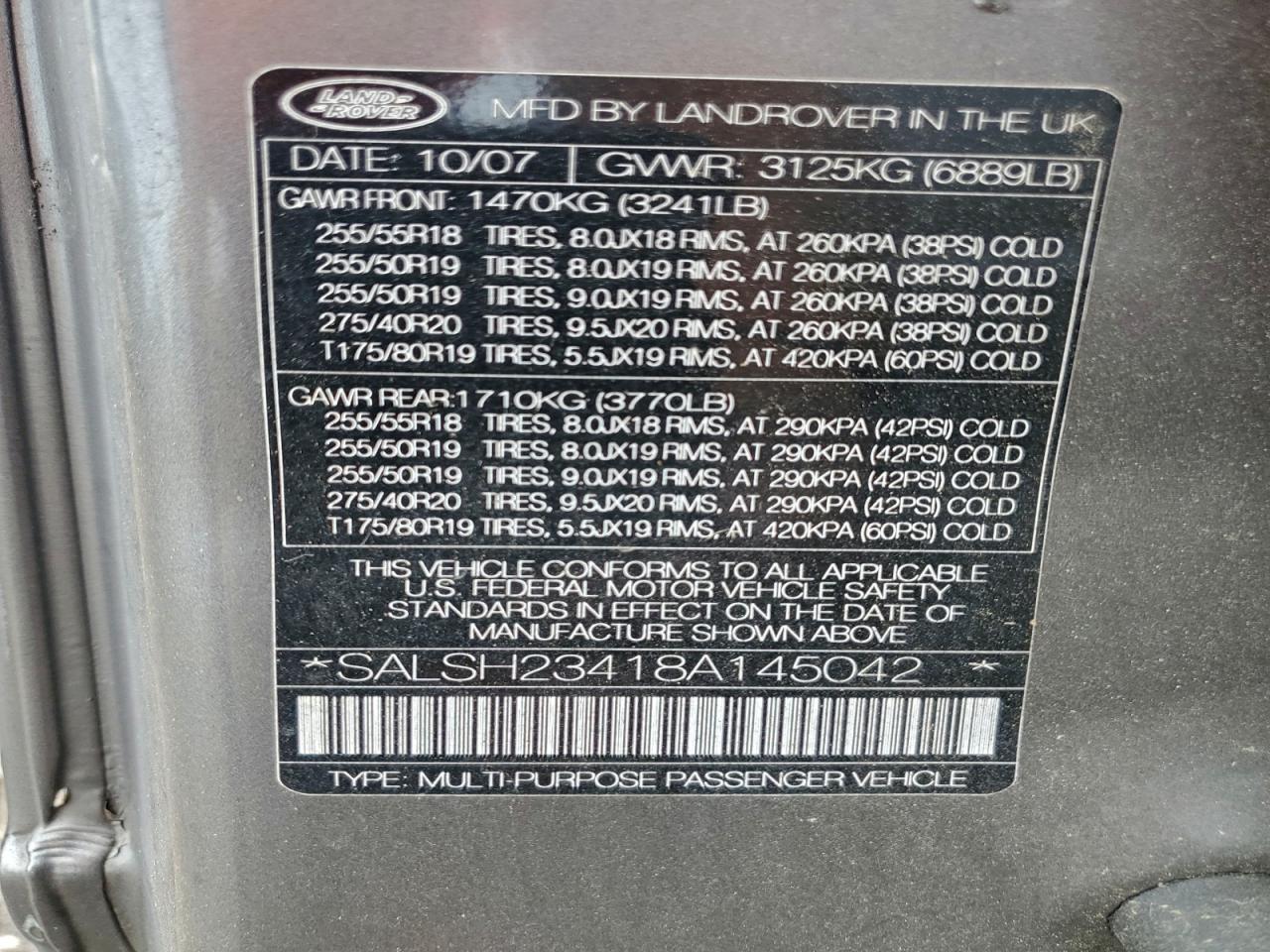 2008 Land Rover Range Rover Sport Supercharged VIN: SALSH23418A145042 Lot: 94087455