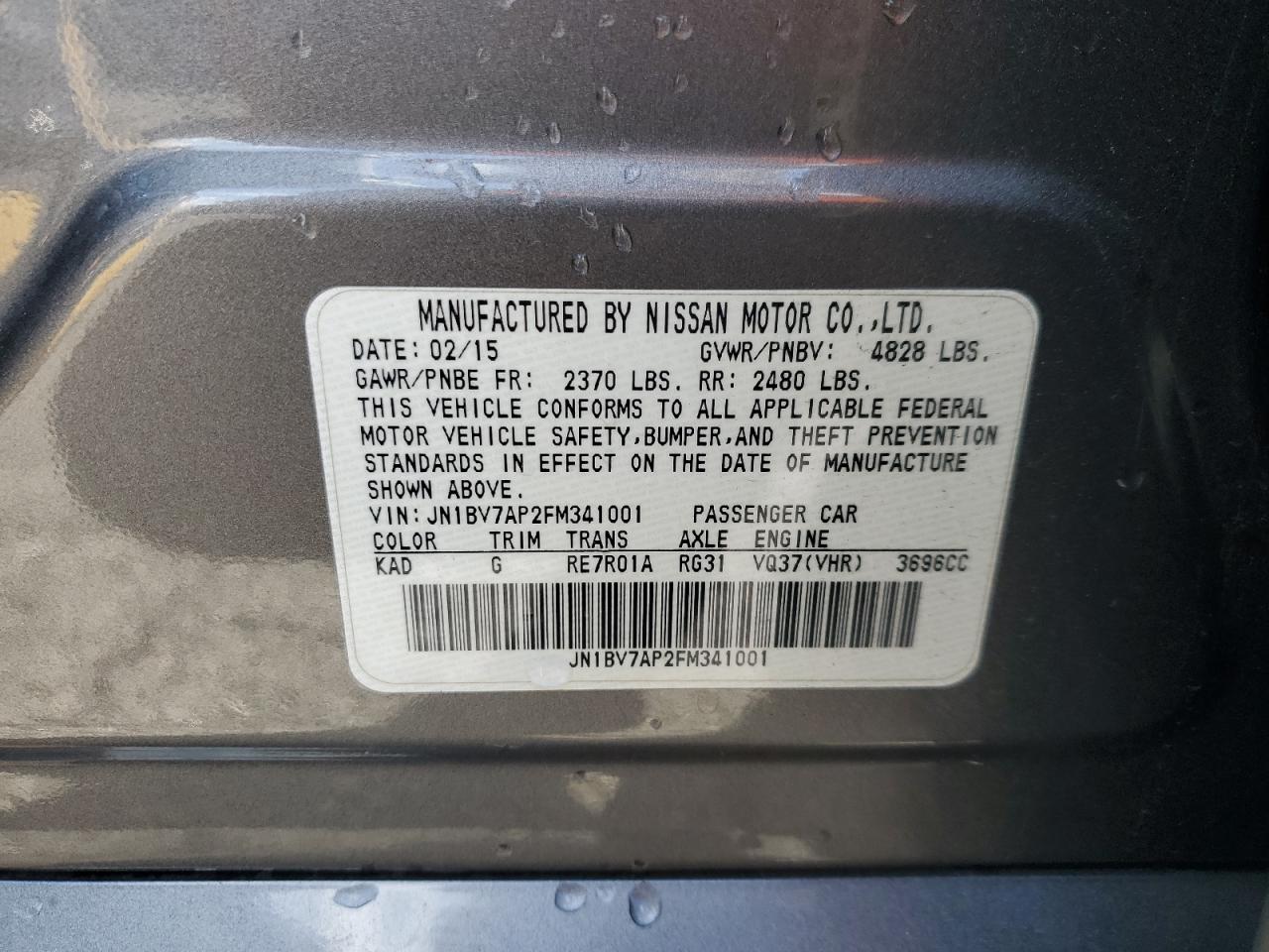 2015 Infiniti Q50 Base VIN: JN1BV7AP2FM341001 Lot: 93435565