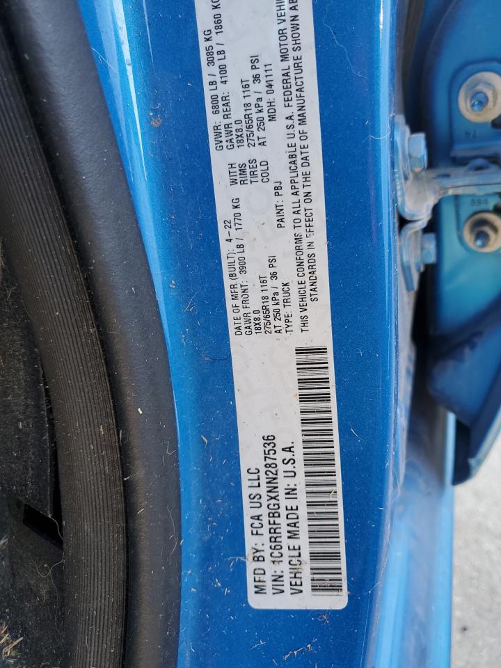 2022 Ram 1500 Big Horn/Lone Star VIN: 1C6RRFBGXNN287536 Lot: 92608405