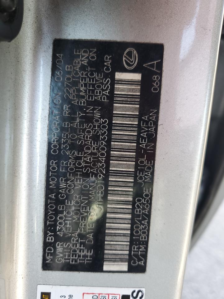 2004 Lexus Is 300 VIN: JTHBD192340093303 Lot: 91559965