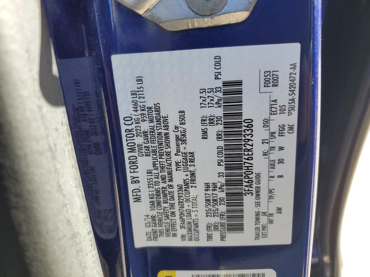 2014 Ford Fusion Se VIN: 3FA6P0H76ER293360 Lot: 93048475