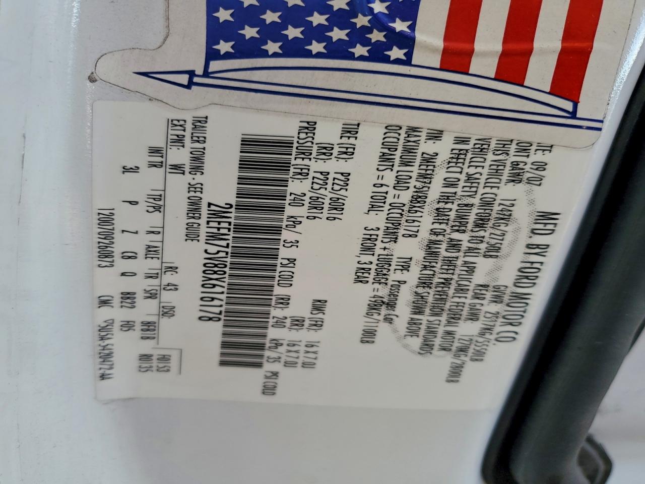 2008 Mercury Grand Marquis Ls VIN: 2MEFM75V88X616178 Lot: 94577895