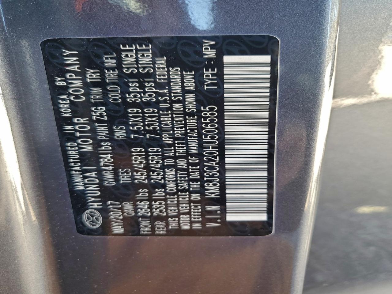 2017 Hyundai Tucson Limited VIN: KM8J3CA20HU506585 Lot: 94259495