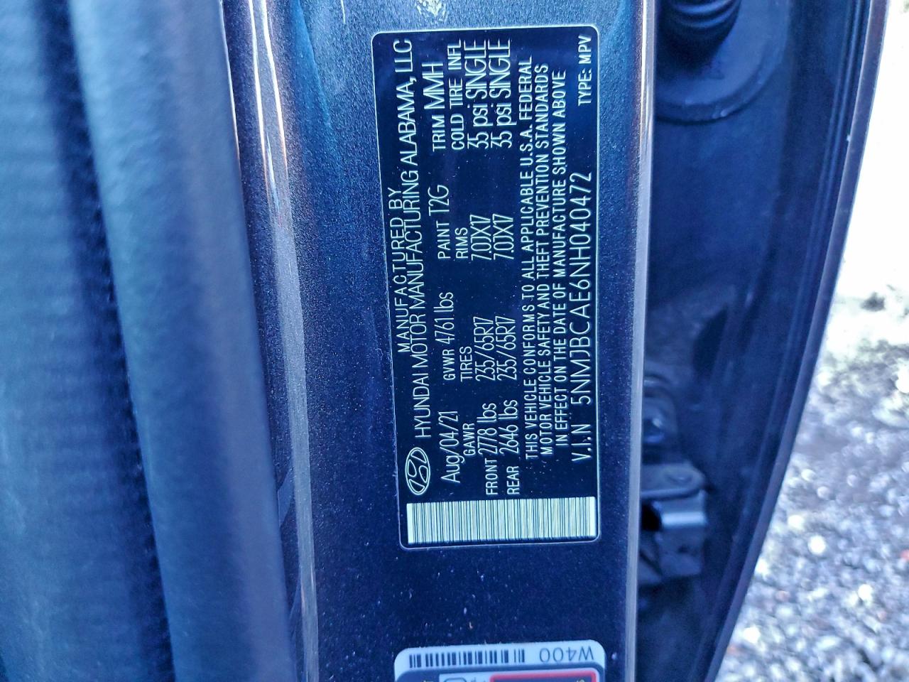 2022 Hyundai Tucson Sel VIN: 5NMJBCAE6NH040472 Lot: 94194105