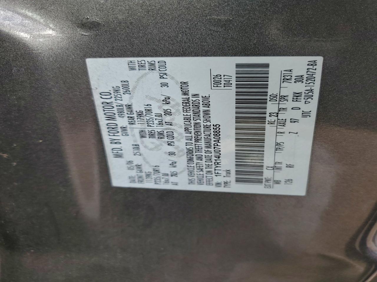 2007 Ford Ranger Super Cab VIN: 1FTYR14U07PA08855 Lot: 93884845