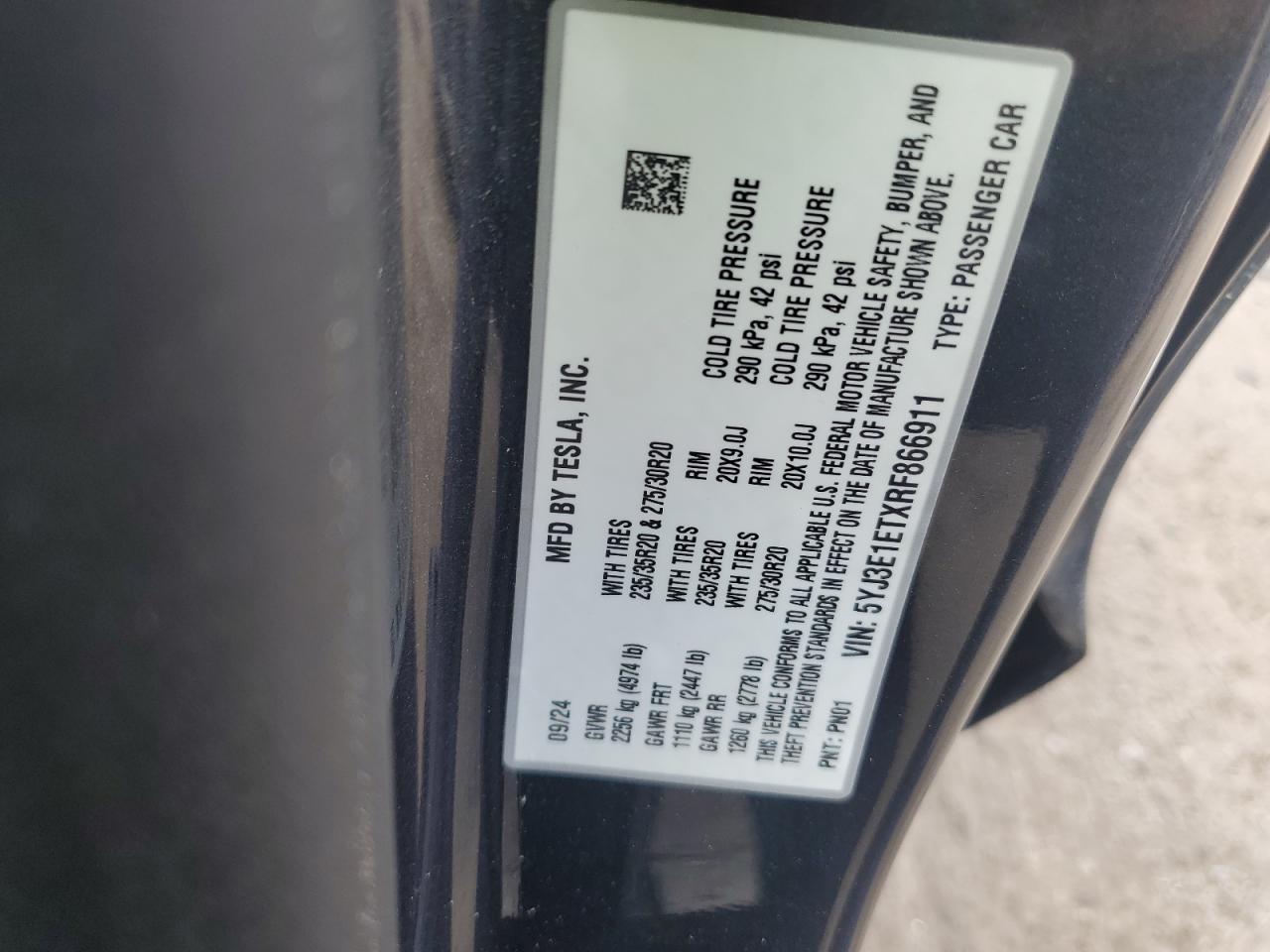 2024 Tesla Model 3 VIN: 5YJ3E1ETXRF866911 Lot: 92364445