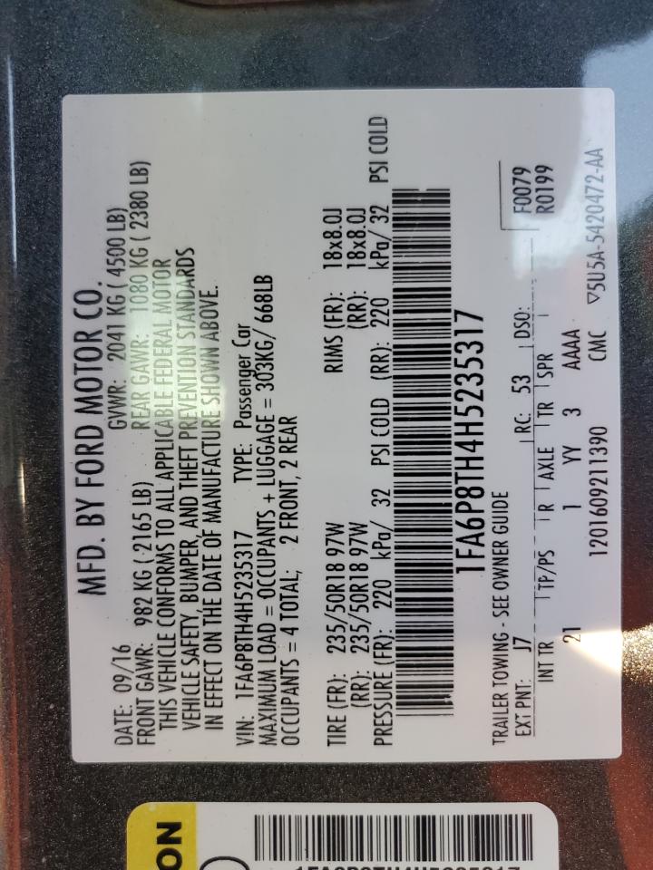 2017 Ford Mustang VIN: 1FA6P8TH4H5235317 Lot: 90900325