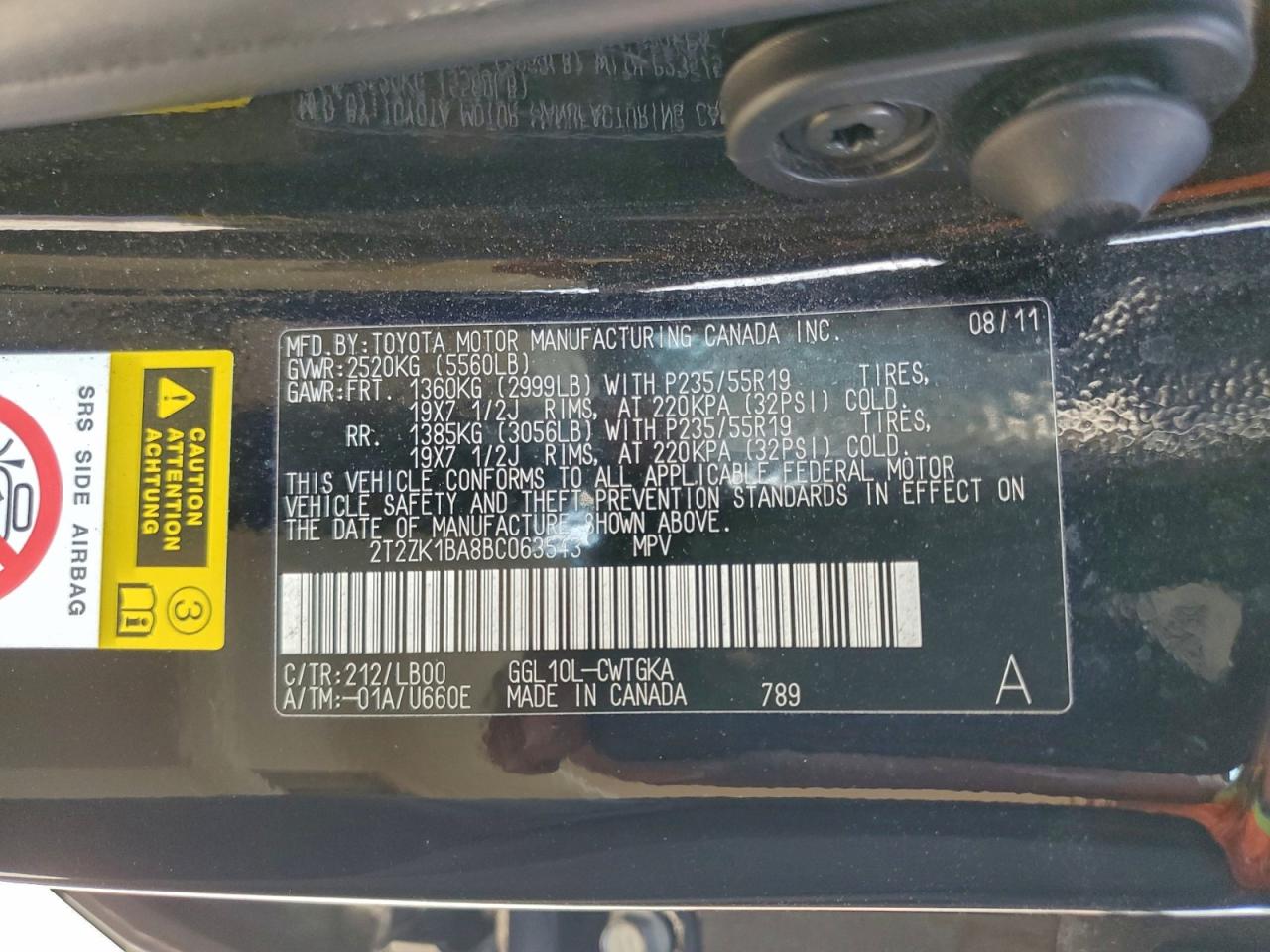 2011 Lexus Rx 350 VIN: 2T2ZK1BA8BC063543 Lot: 93467775