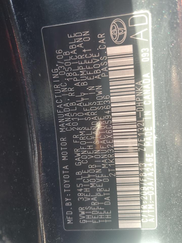 2006 Toyota Corolla Matrix Xr VIN: 2T1KR32EX6C594636 Lot: 92916205