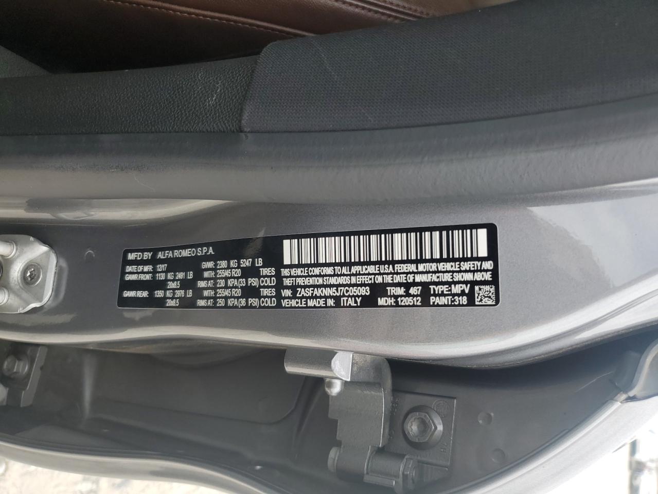 2018 Alfa Romeo Stelvio Ti Sport VIN: ZASFAKNN5J7C05093 Lot: 92609015