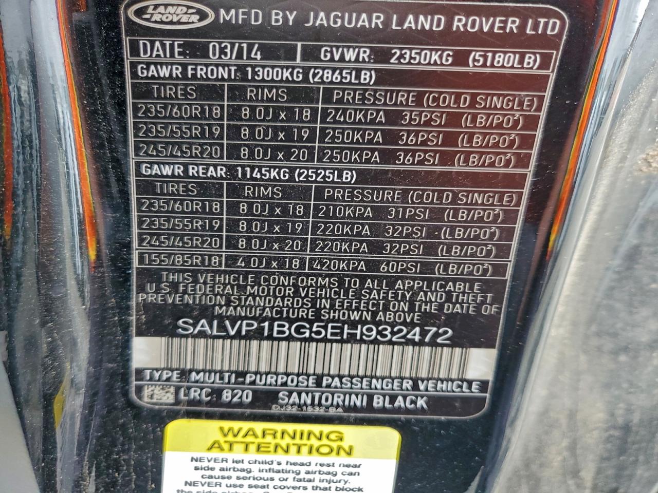 2014 Land Rover Range Rover Evoque Pure Plus VIN: SALVP1BG5EH932472 Lot: 93933115