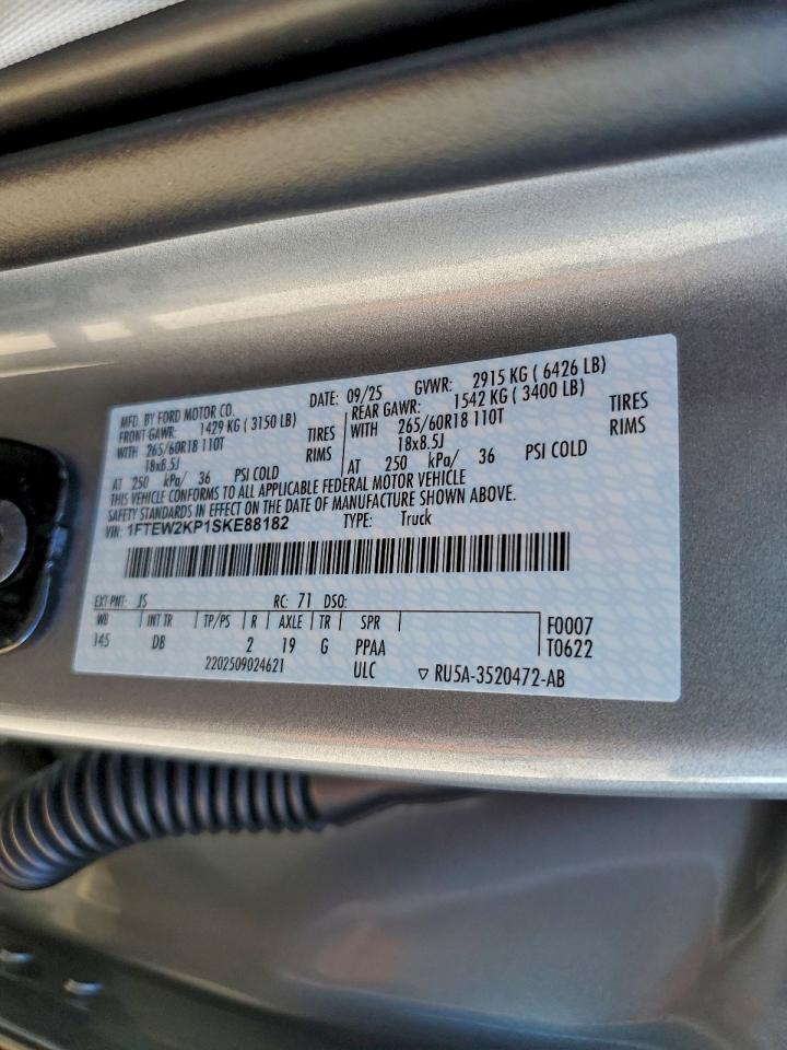 2025 Ford F150 Stx VIN: 1FTEW2KP1SKE88182 Lot: 93701995