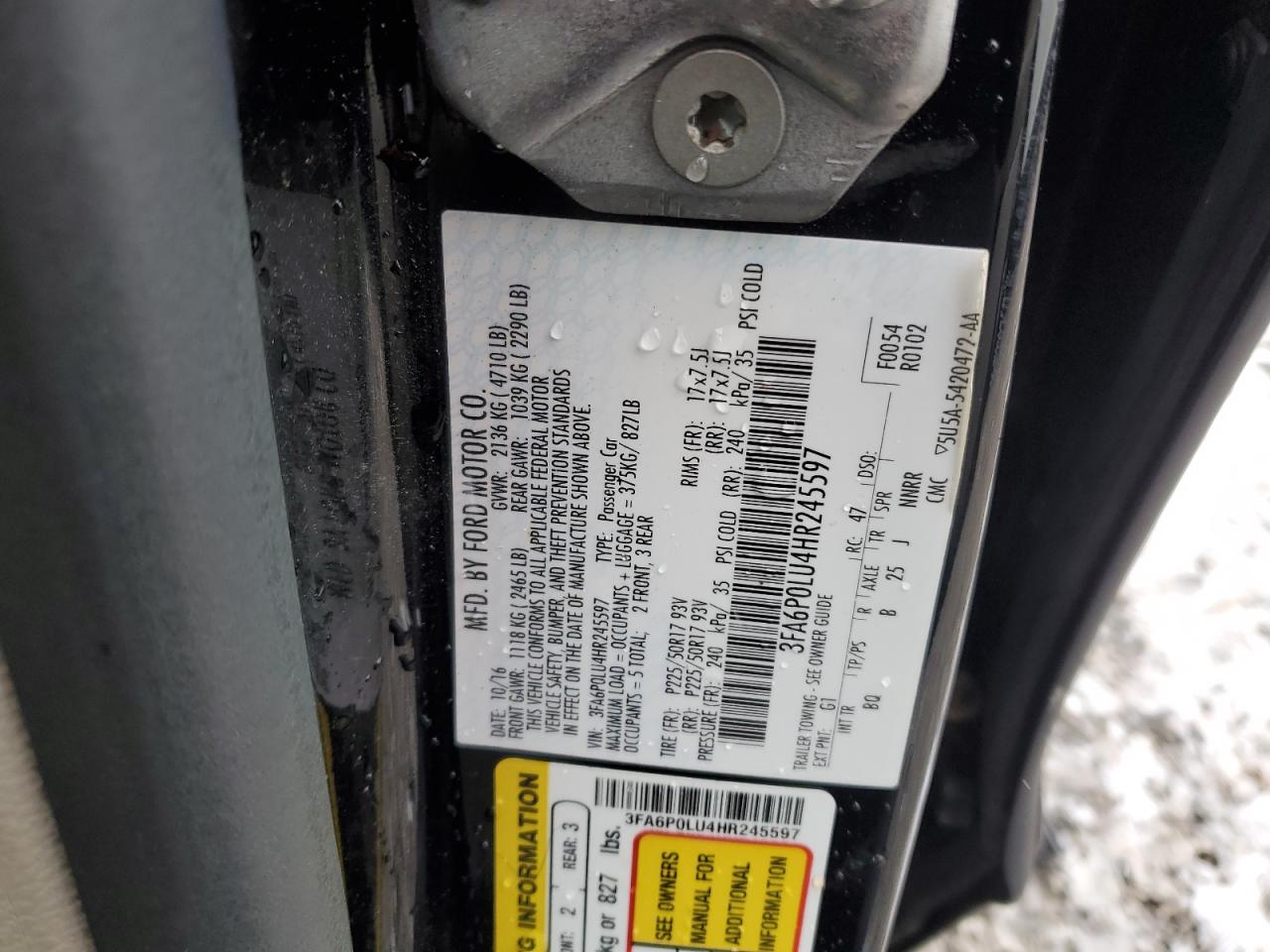 2017 Ford Fusion Se Hybrid VIN: 3FA6P0LU4HR245597 Lot: 92232445