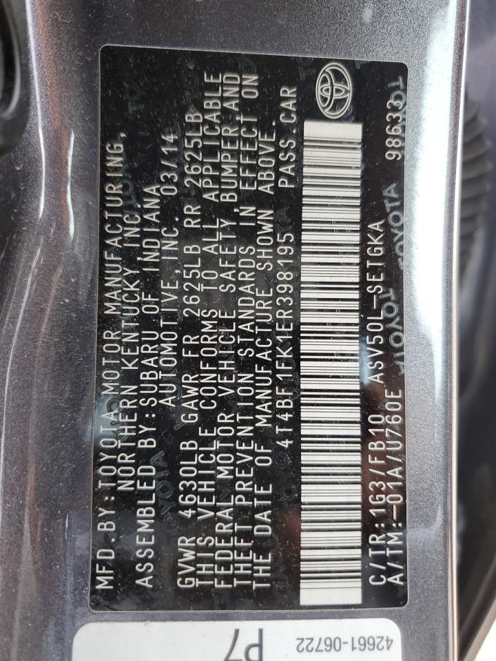 2014 Toyota Camry L VIN: 4T4BF1FK1ER398195 Lot: 90995095