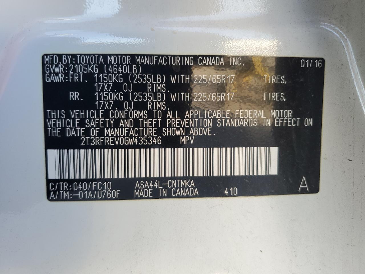 2016 Toyota Rav4 Xle VIN: 2T3RFREV0GW435346 Lot: 91185545