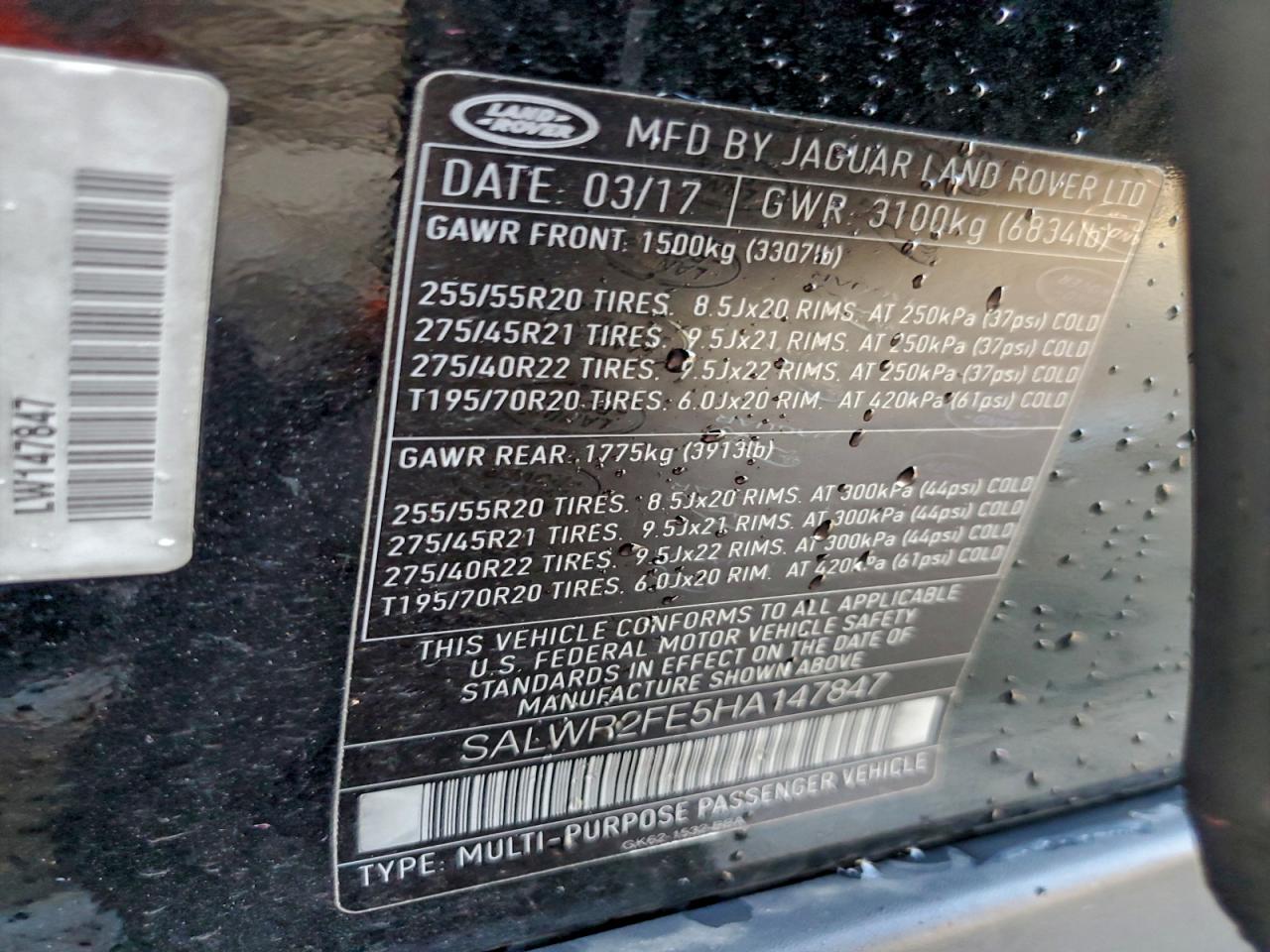 2017 Land Rover Range Rover Sport Sc VIN: SALWR2FE5HA147847 Lot: 93704955