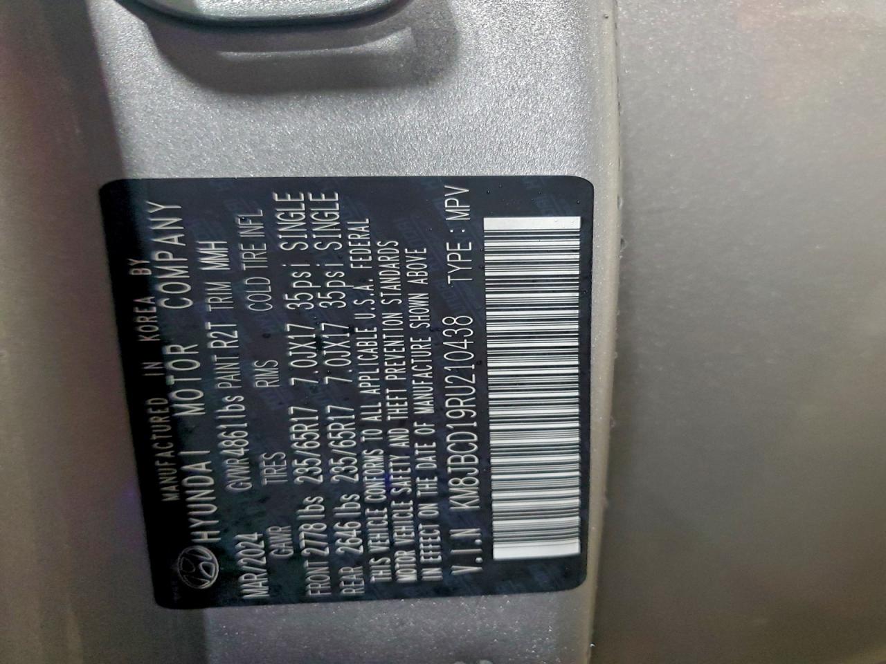 2024 Hyundai Tucson Blue VIN: KM8JBCD19RU210438 Lot: 94354525