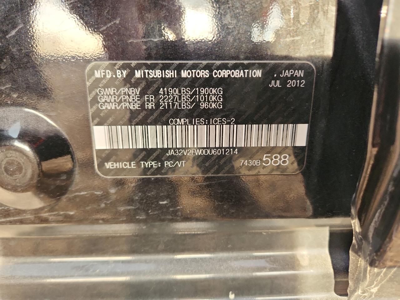 2013 Mitsubishi Lancer Se VIN: JA32V2FW0DU601214 Lot: 92369205