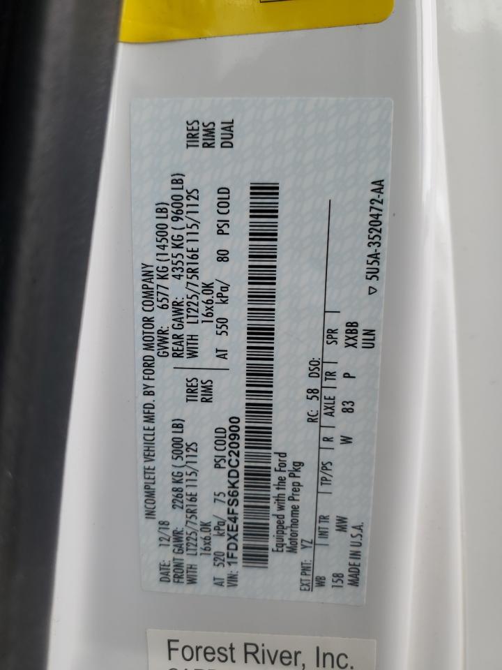 2019 Ford Econoline E450 Super Duty Cutaway Van VIN: 1FDXE4FS6KDC20900 Lot: 92654355