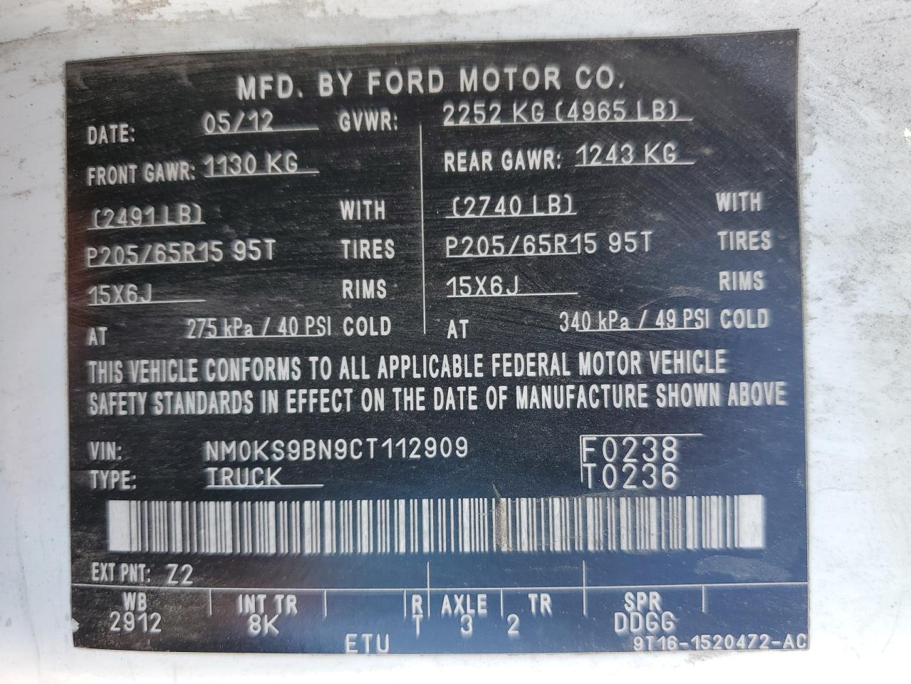 2012 Ford Transit Connect Xlt VIN: NM0KS9BN9CT112909 Lot: 91100805