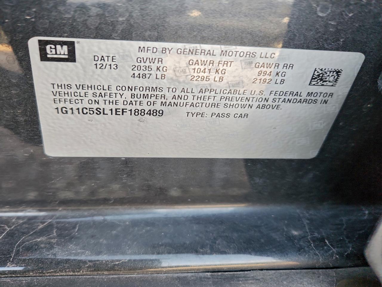 2014 Chevrolet Malibu 1Lt VIN: 1G11C5SL1EF188489 Lot: 93957825