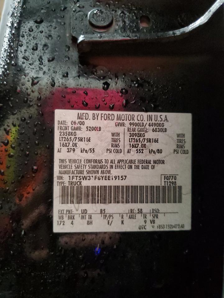 2000 Ford F350 Srw Super Duty VIN: 1FTSW31F8YEE19157 Lot: 93260205