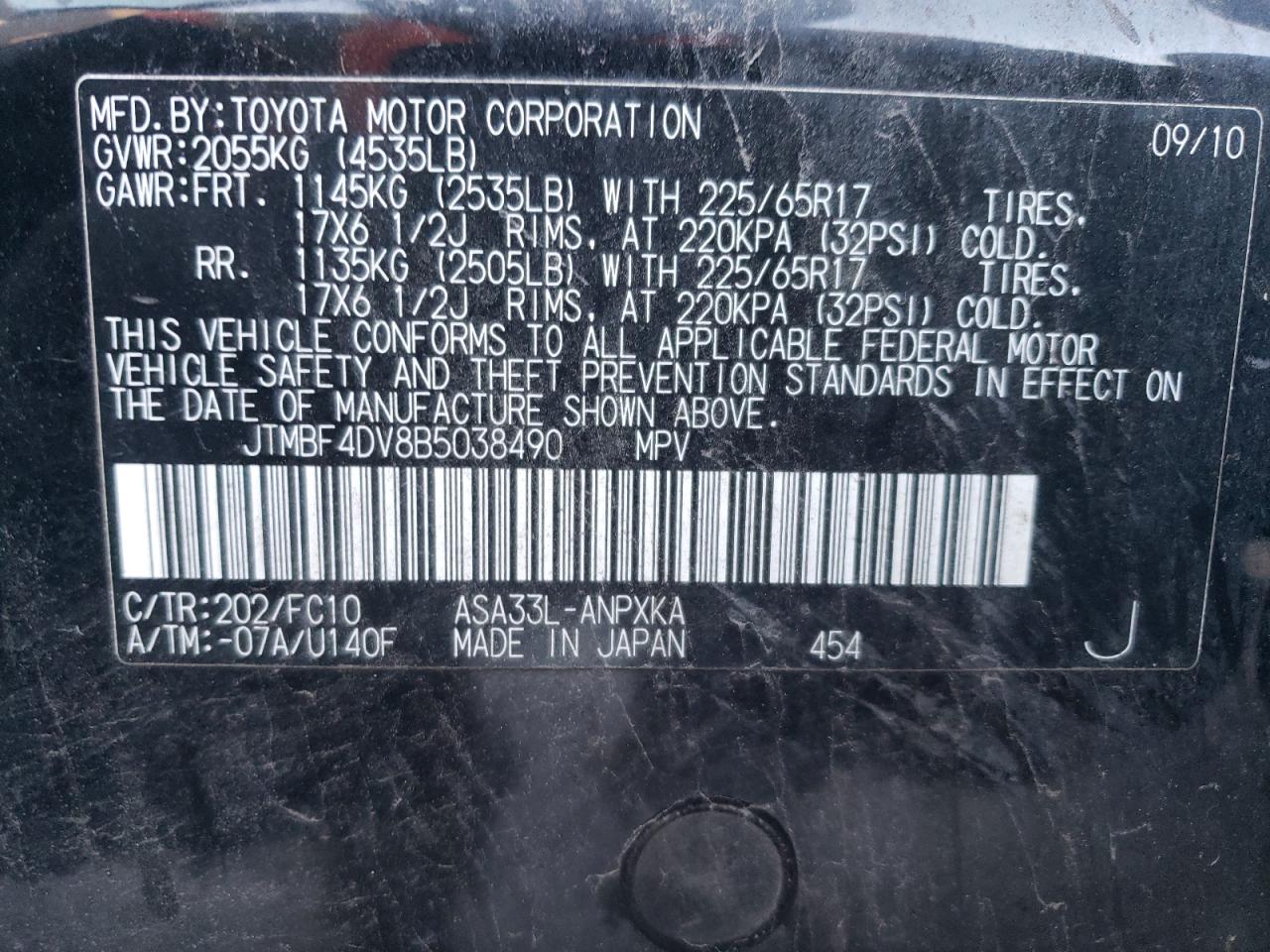 2011 Toyota Rav4 VIN: JTMBF4DV8B5038490 Lot: 93193035