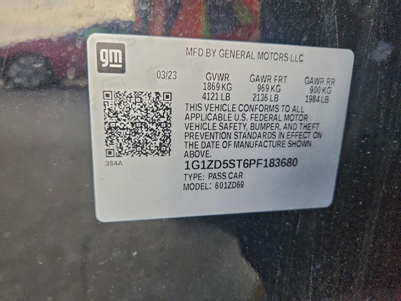 2023 Chevrolet Malibu Lt VIN: 1G1ZD5ST6PF183680 Lot: 93527805