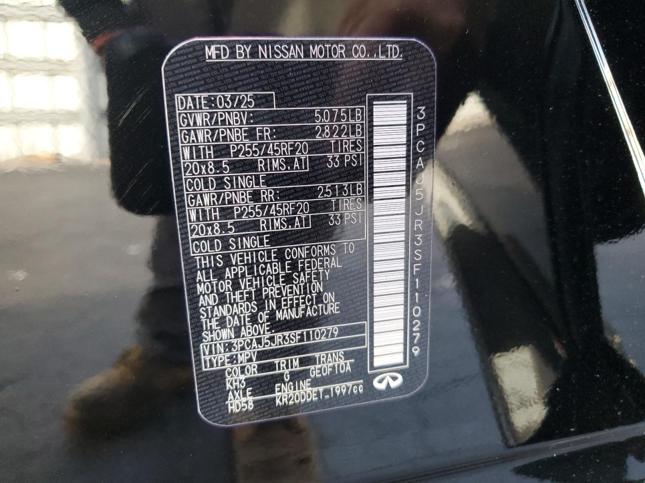 2025 Infiniti Qx55 Luxe VIN: 3PCAJ5JR3SF110279 Lot: 91883635