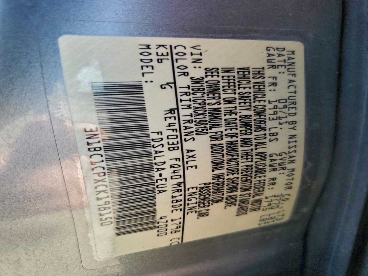 2012 Nissan Versa S VIN: 3N1BC1CPXCK198150 Lot: 90943405