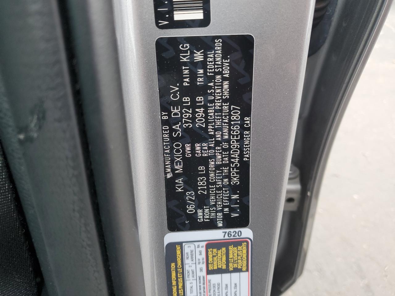 2023 Kia Forte Gt Line VIN: 3KPF54AD9PE661807 Lot: 92993015