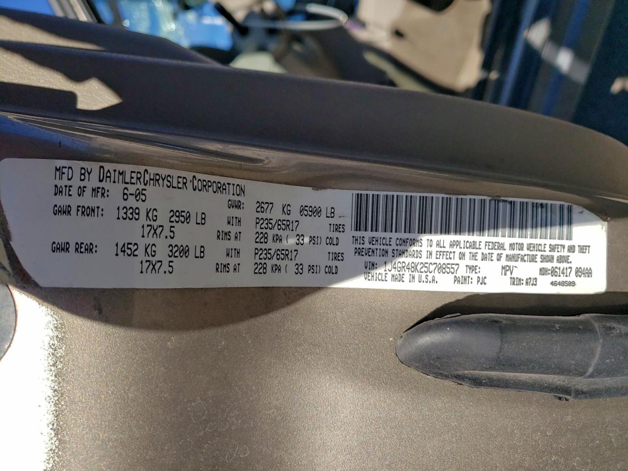 2005 Jeep Grand Cherokee Laredo VIN: 1J4GR48K25C708557 Lot: 93923475