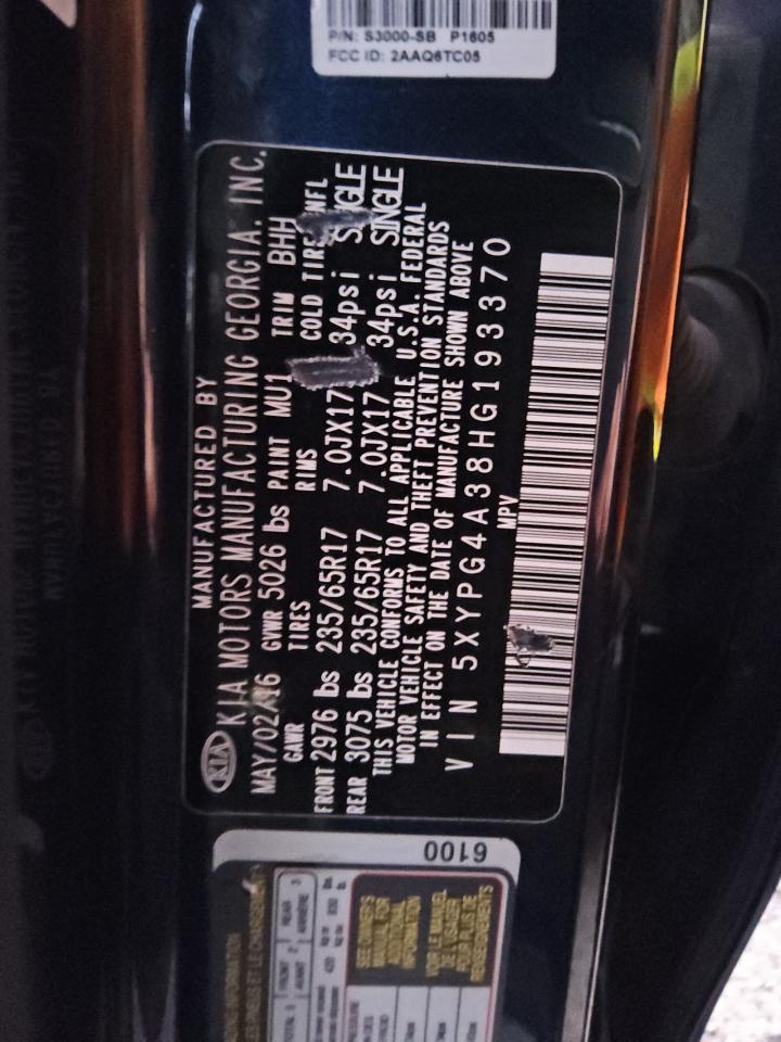 2017 Kia Sorento Lx VIN: 5XYPG4A38HG193370 Lot: 90998765