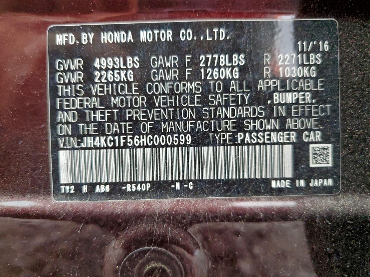 2017 Acura Rlx Tech VIN: JH4KC1F56HC000599 Lot: 93872875