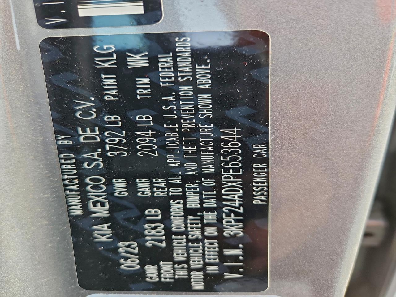 2023 Kia Forte Lx VIN: 3KPF24ADXPE653644 Lot: 94264105