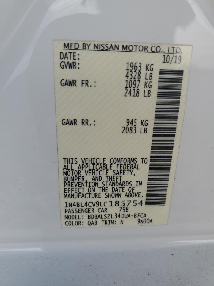 2020 Nissan Altima Sr VIN: 1N4BL4CV9LC185754 Lot: 93542565