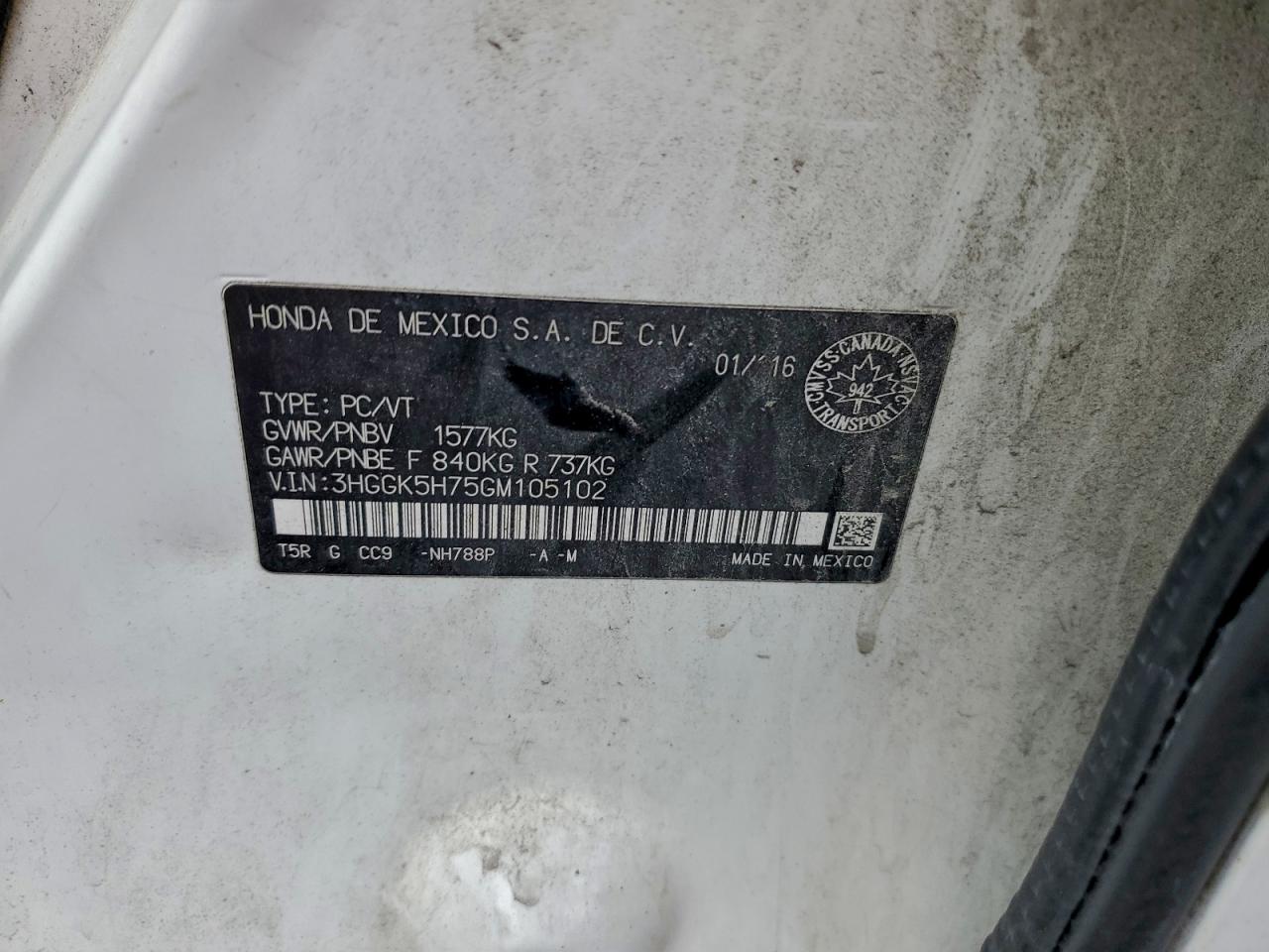 2016 Honda Fit Ex VIN: 3HGGK5H75GM105102 Lot: 94568625