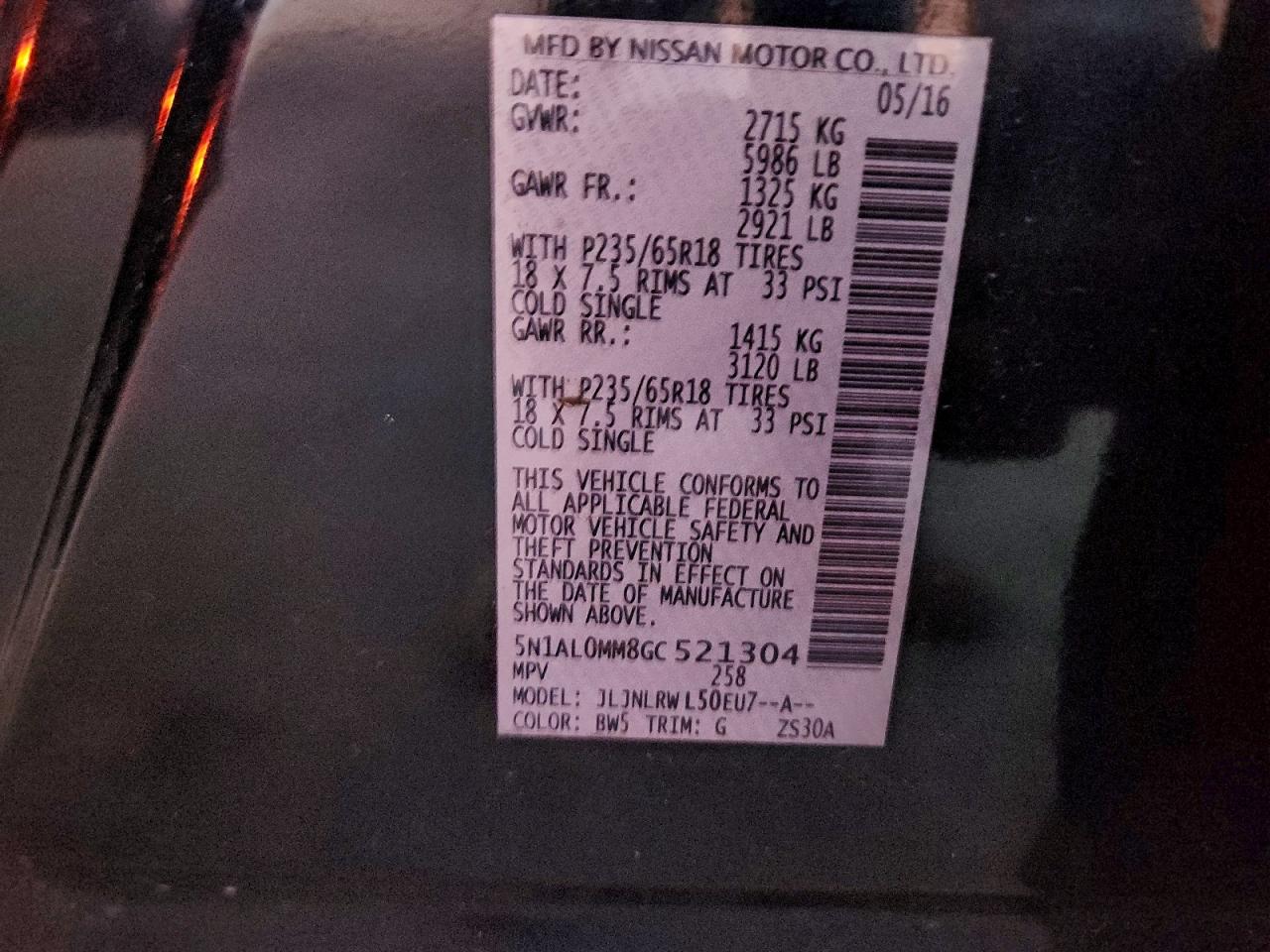 2016 Infiniti Qx60 VIN: 5N1AL0MM8GC521304 Lot: 94195505