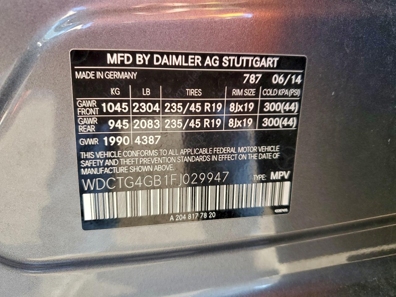 2015 Mercedes-Benz Gla 250 4Matic VIN: WDCTG4GB1FJ029947 Lot: 94610855