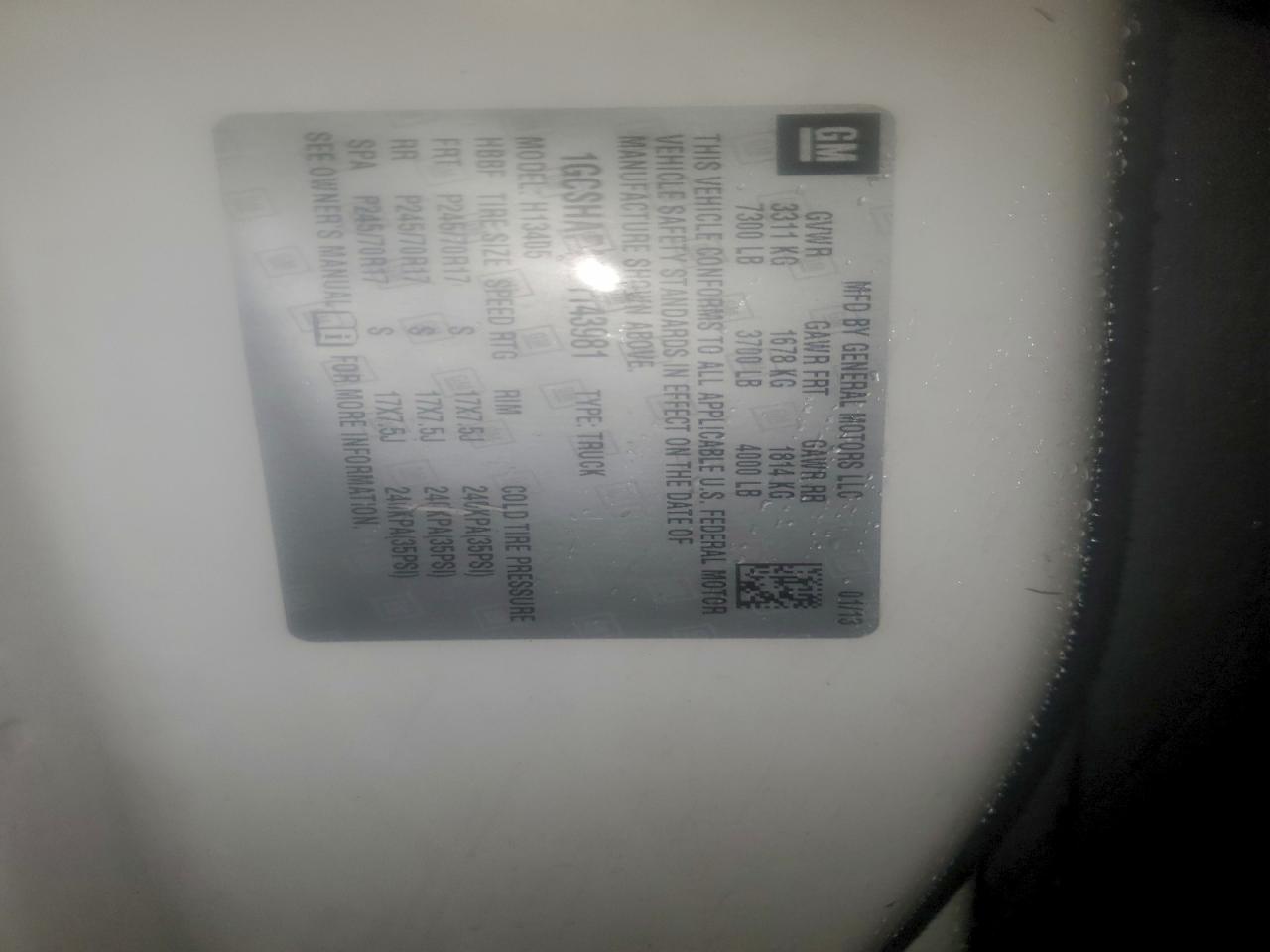 2013 Chevrolet Express G1500 VIN: 1GCSHAF45D1143981 Lot: 93353255